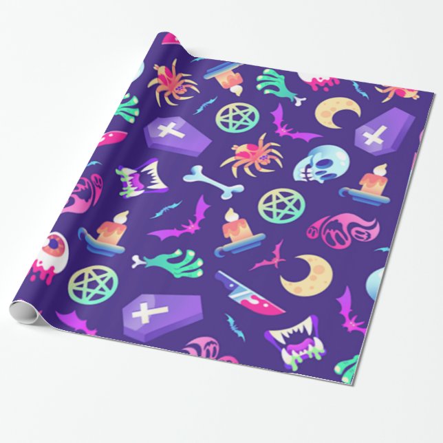 Papier Cadeau Motif D'Halloween Éffrayant Et Amusant (Déroulé)