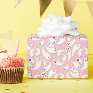 Papier Cadeau Motif d'Halloween fantôme rose