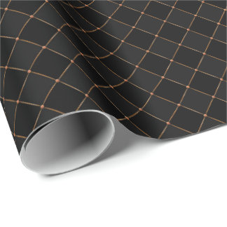 Papier Cadeau Motif d'Halloween noir en treillis de cuivre Check
