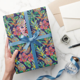 Papier Cadeau Motif d'hibiscus à ananas tropicaux