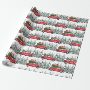 Papier Cadeau Motif d'hiver Dachshund Red Car