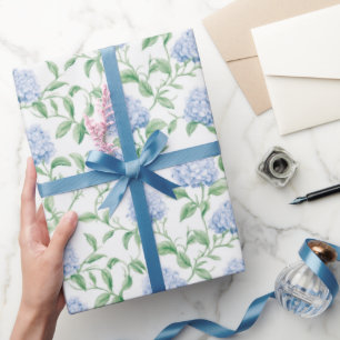 Papier Cadeau Motif d'hortensia bleu aquarelle botanique florale