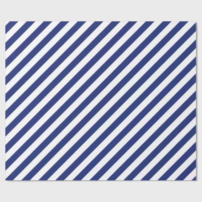 Papier Cadeau Motif diagonal de bleu marine et blanc de rayures (Plat)