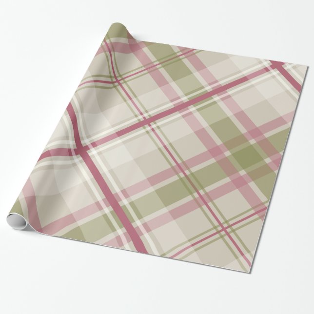 Papier Cadeau motif diagonal de plaid de crème sage de framboise (Déroulé)