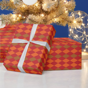 Papier Cadeau Motif diamant à carreaux orange et vert 