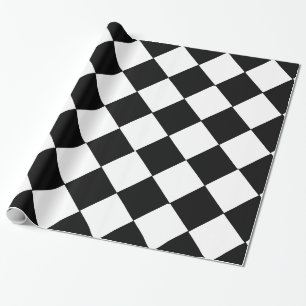 Papier Cadeau Motif diamant à damier grand noir et blanc