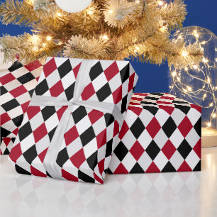 Papier Cadeau Motif diamant de l'arlequin noir et rouge