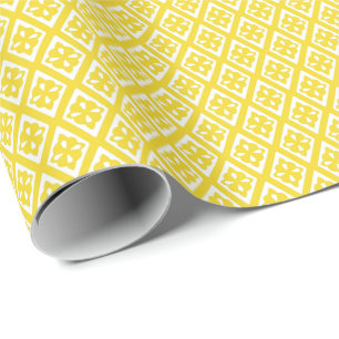 Papier Cadeau Motif diamant - moutarde or et blanc