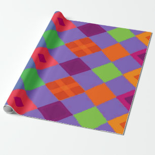 Papier Cadeau Motif diamant multicolore sur fond violet – Audaci