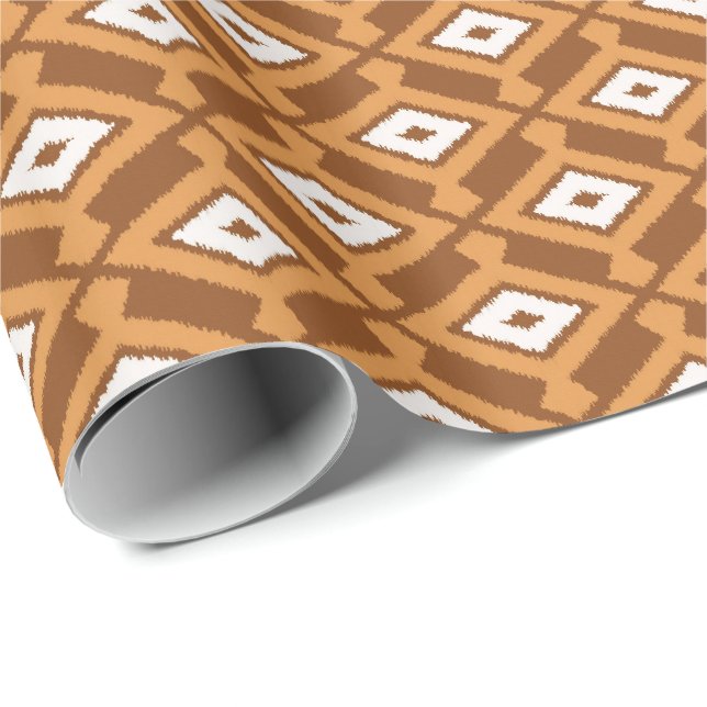 Papier Cadeau Motif d'Ikat - brun, rouille et crème (Coin rond)