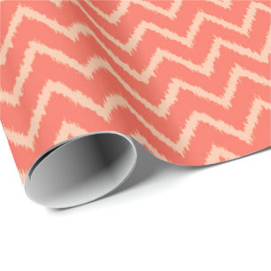 Papier Cadeau Motif d'Ikat Chevron en orange et pêche de corail