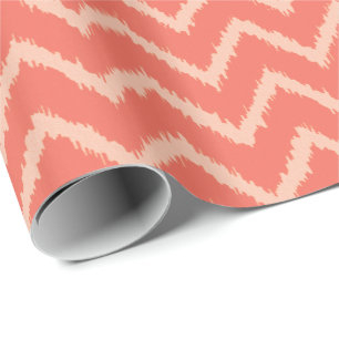 Papier Cadeau Motif d'Ikat Chevron - orange et pêche de corail