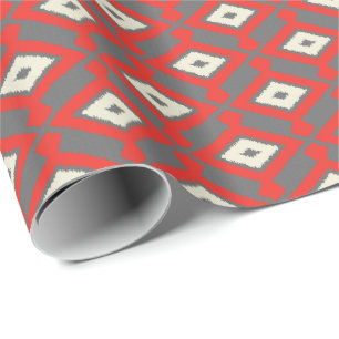 Papier Cadeau Motif d'Ikat - rouge, gris et beige