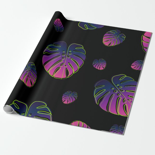 Papier Cadeau Motif d'illustration de feuille tropicale Monstera (Déroulé)