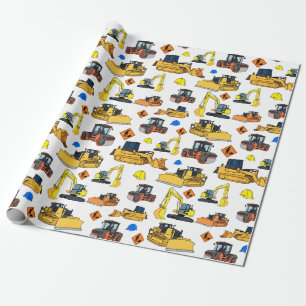 Papier Cadeau Motif d'illustrations de véhicules de construction