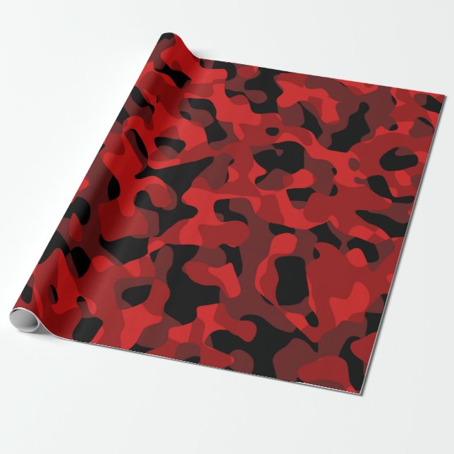 Papier Cadeau Motif d'impression du camouflage noir rouge (Déroulé)