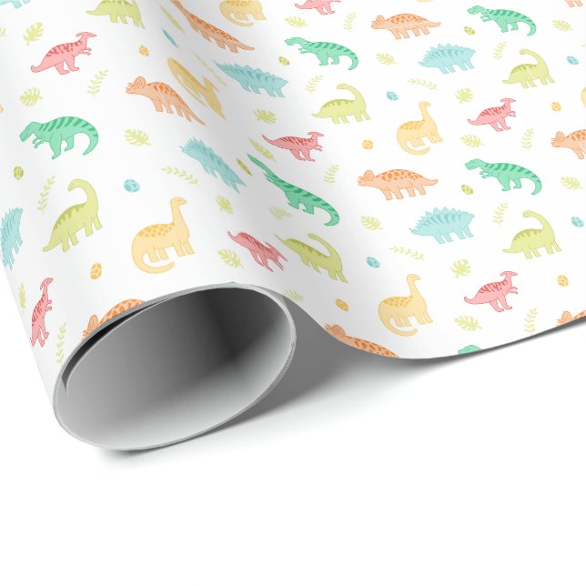 Papier Cadeau Motif Dinosaur bleu vert (Coin rond)