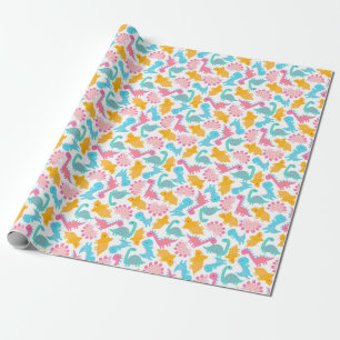 Papier Cadeau Motif Dinosaur rose et Turquoise