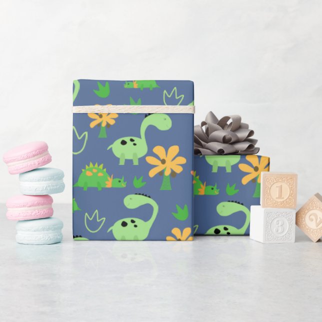 Papier Cadeau Motif Dinosaure coloré (Baby Shower)