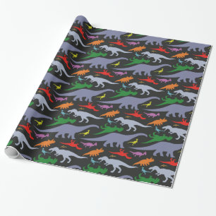 Papier Cadeau Motif Dinosaure coloré (foncé)