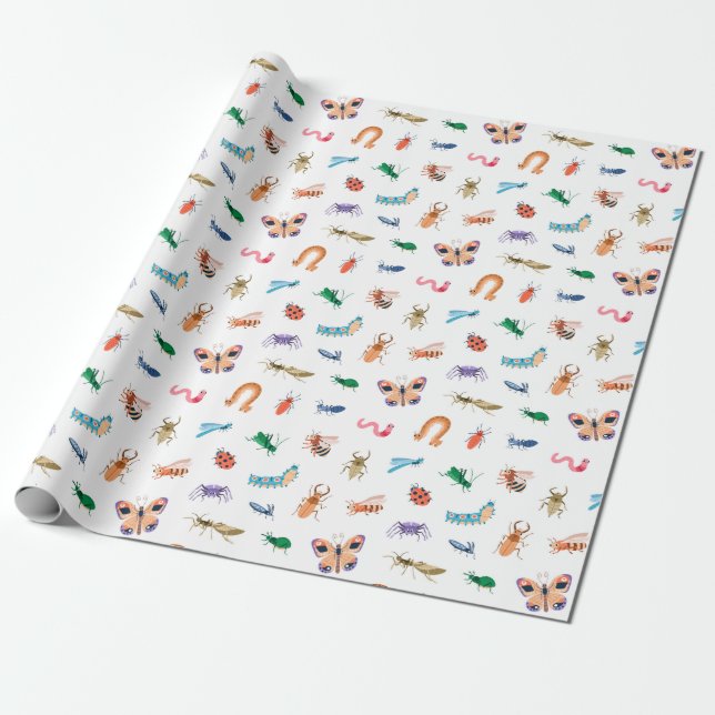 Papier Cadeau Motif d'insectes coloré mignon (Déroulé)