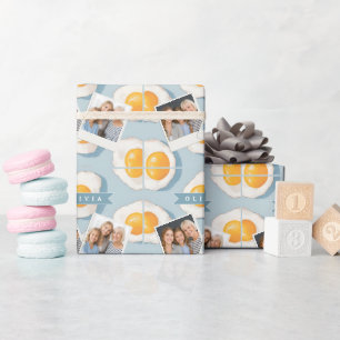 Papier Cadeau Motif d'oeuf frit personnalisé amusant bleu drôle