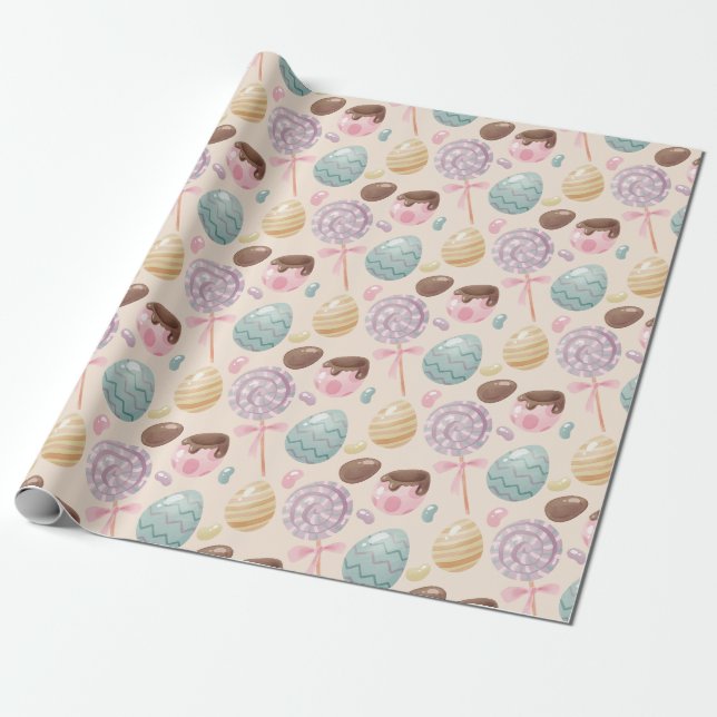 Papier Cadeau Motif d'oeufs de bonbons de Pâques (Déroulé)