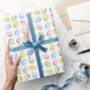 Papier Cadeau Motif d'oeufs de Pâques à l'aquarelle pastel