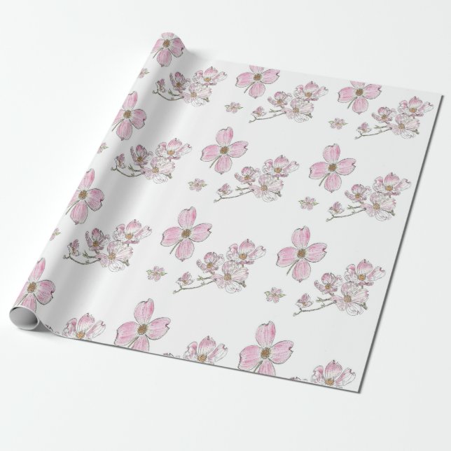 Papier Cadeau Motif Dogwood sur papier d'emballage (Déroulé)