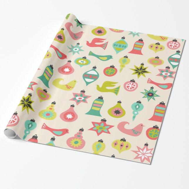 Papier Cadeau Motif d'oiseau et d'ornement de la moitié du (Déroulé)