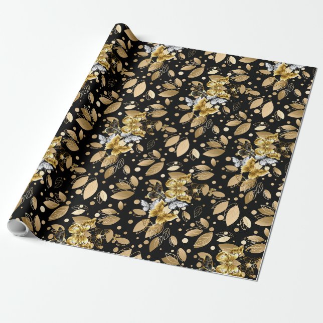 Papier Cadeau Motif d'or 06 Black BG (Déroulé)