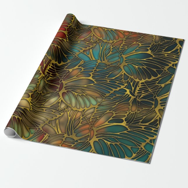 Papier Cadeau Motif d'or d'aile de papillon (Déroulé)