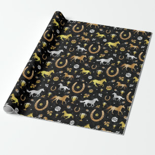 Papier Cadeau Motif d'or de noir de partie de jour de Derby de