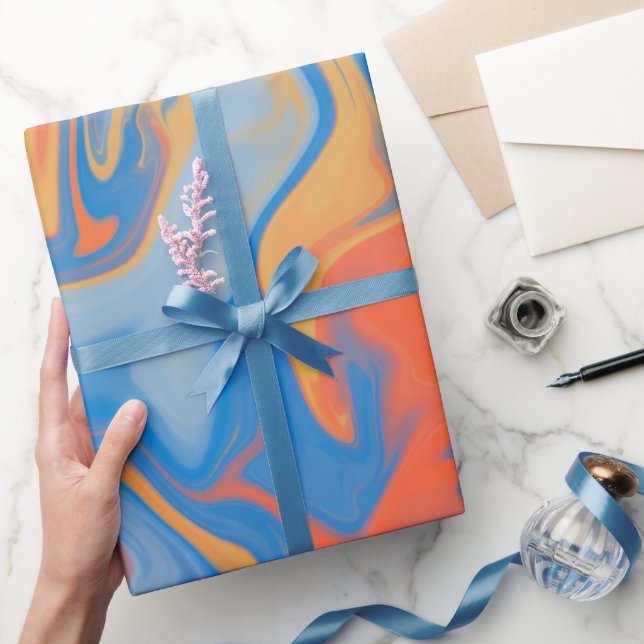 PAPIER CADEAU MOTIF D'ORANGE BLEU COLORÉ (Cadeaux)