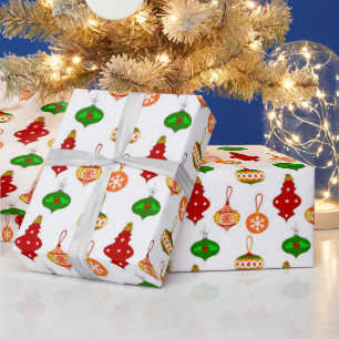 Papier Cadeau Motif d'ornement antique en rouge, vert et blanc