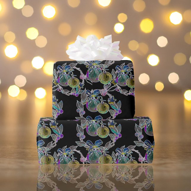 Papier Cadeau Motif d'ornement de Noël de la lumière noire (Créateur téléchargé)