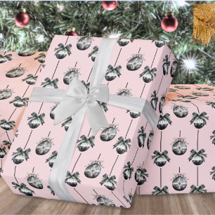 Papier Cadeau Motif d'ornement de Noël rose