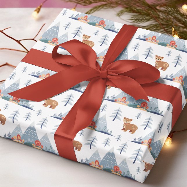 Papier Cadeau Motif d'ours de vacances nordique (Créateur téléchargé)