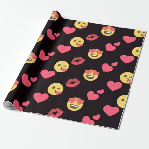 Papier Cadeau motif doux mignon de lèvres de baiser de coeurs