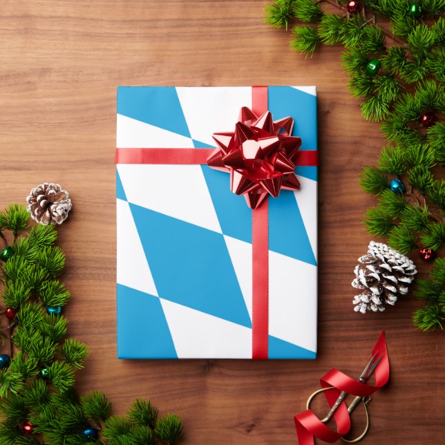 Papier Cadeau Motif Drapeau Diamant Bavière bleu et blanc (Cadeau de vacances)