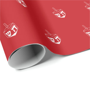 Papier Cadeau Motif Dreidel moderne mignon rouge blanc  Hanoukka