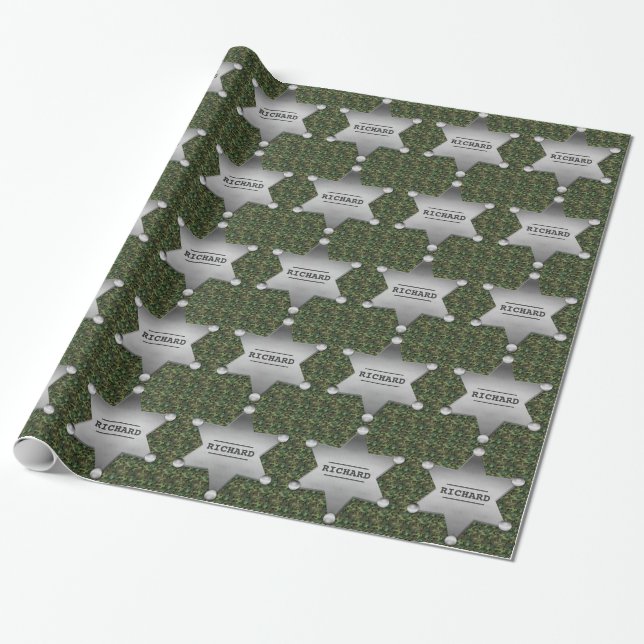 Papier Cadeau Motif du camouflage vert Insigne du nom du shérif (Déroulé)