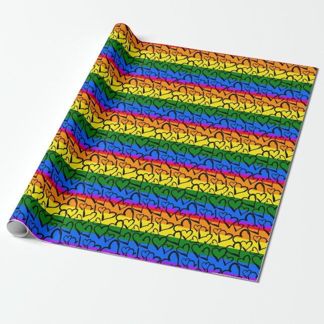 Papier Cadeau Motif du coeur arc-en-ciel (Déroulé)