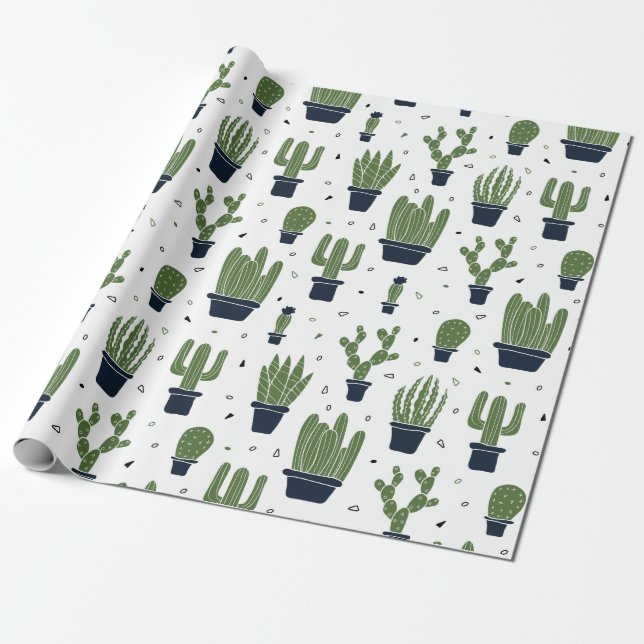 Papier Cadeau Motif du désert de cactus foncé rustique (Déroulé)