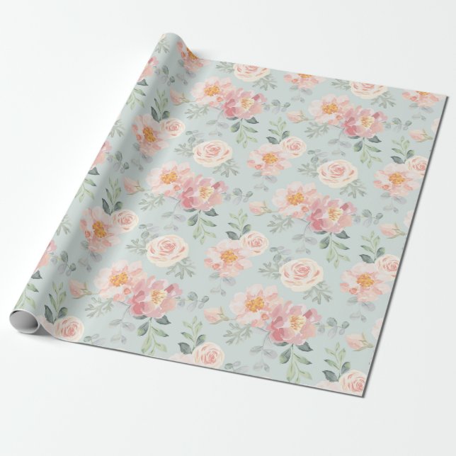 Papier Cadeau Motif du jardin rose Rose Rose Pastel (Déroulé)
