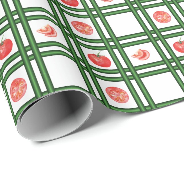 Papier Cadeau Motif du jardinier de tomates fraîches (Coin rond)