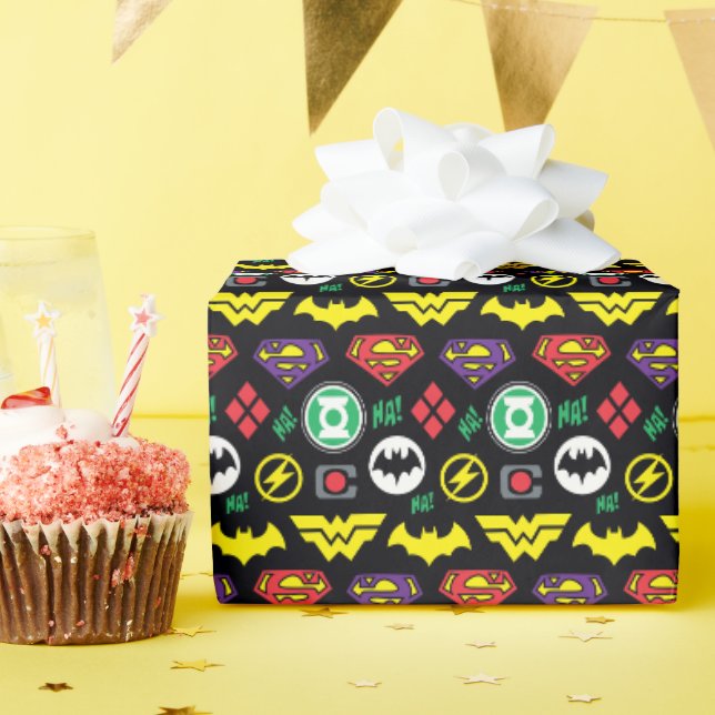 Papier Cadeau Motif du logo de la ligue de justice de Chibi (Fête d'anniversaire)