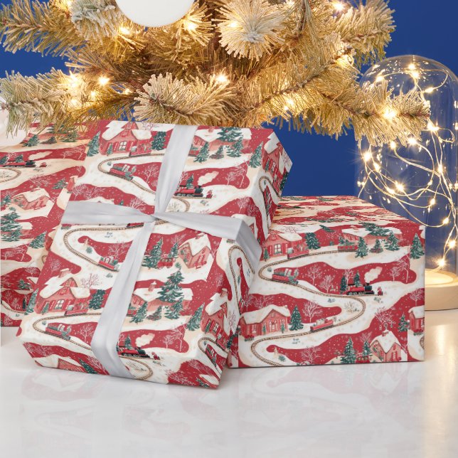 Papier Cadeau Motif du train de Noël en carrelage de fête (Vacances)