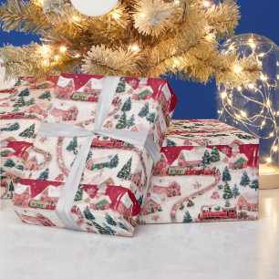 Papier Cadeau Motif du train de Noël en carrelage de fête