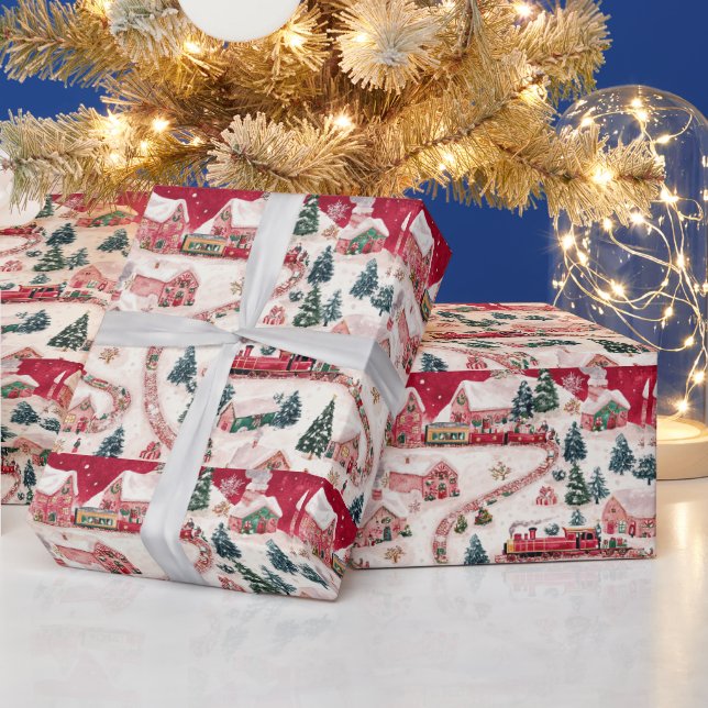 Papier Cadeau Motif du train de Noël en carrelage de fête (Vacances)